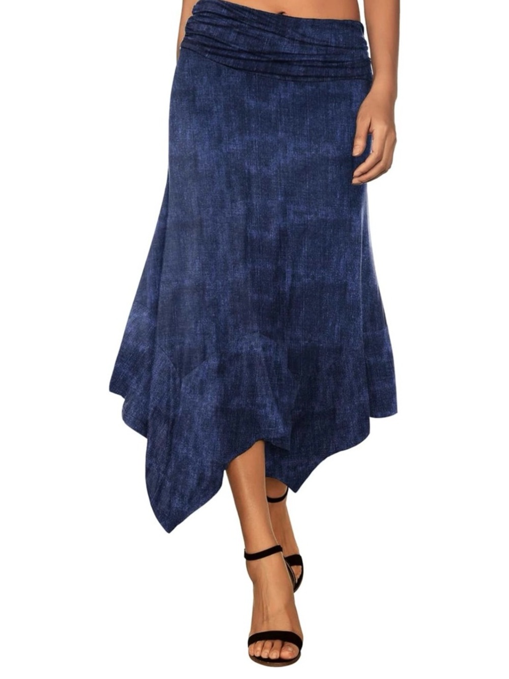 Asymmetrical Navy Blue Midi Skirt | Handkerchief Hem |Women's Size S